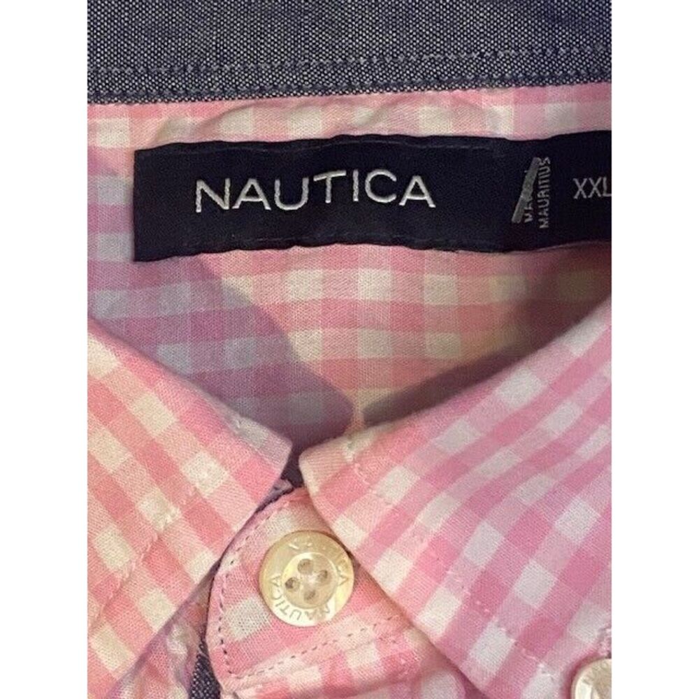 NAUTICA men's XX LARGE button‎ down 100% COTTON LIGHT PINK/WHITE long sleeve - Picture 4 of 9